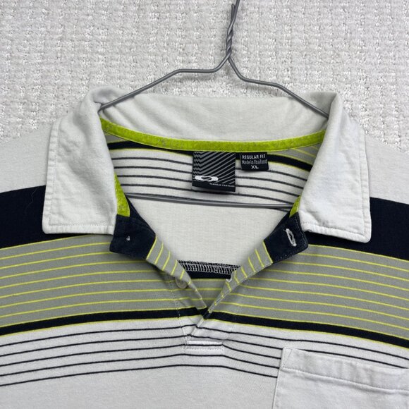 Oakley Y2K Men's Polo Shirt Green / White Striped Short Sleeve Size XL Golf - Picture 7 of 16